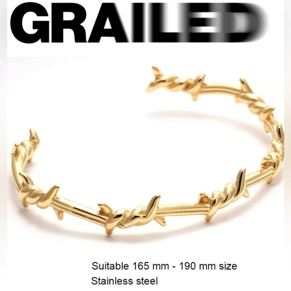 Barbed Wire Goth Western Stainless Steel Grunge Style gold Bracelet
